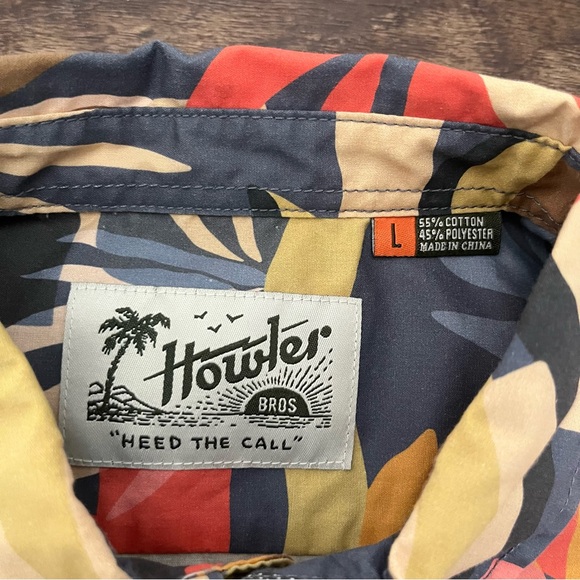 Howler bros Mansfield leaves bright colorful outdoor button front SS Shirt large - Picture 2 of 8